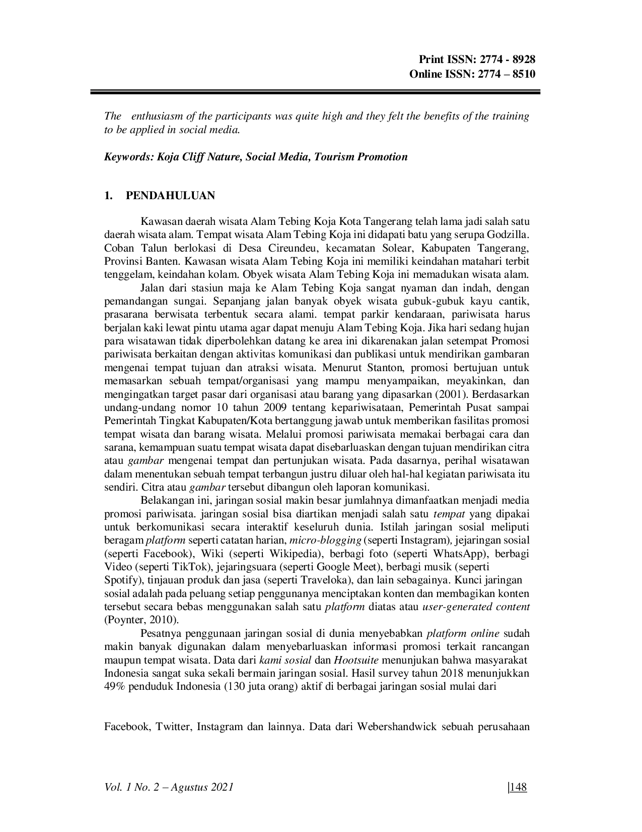 JURIS Pelatihan Pemanfaatan Media Sosial Untuk Promosi Pariwisata Di Alam Tebing Koja Kabupaten Tangerang