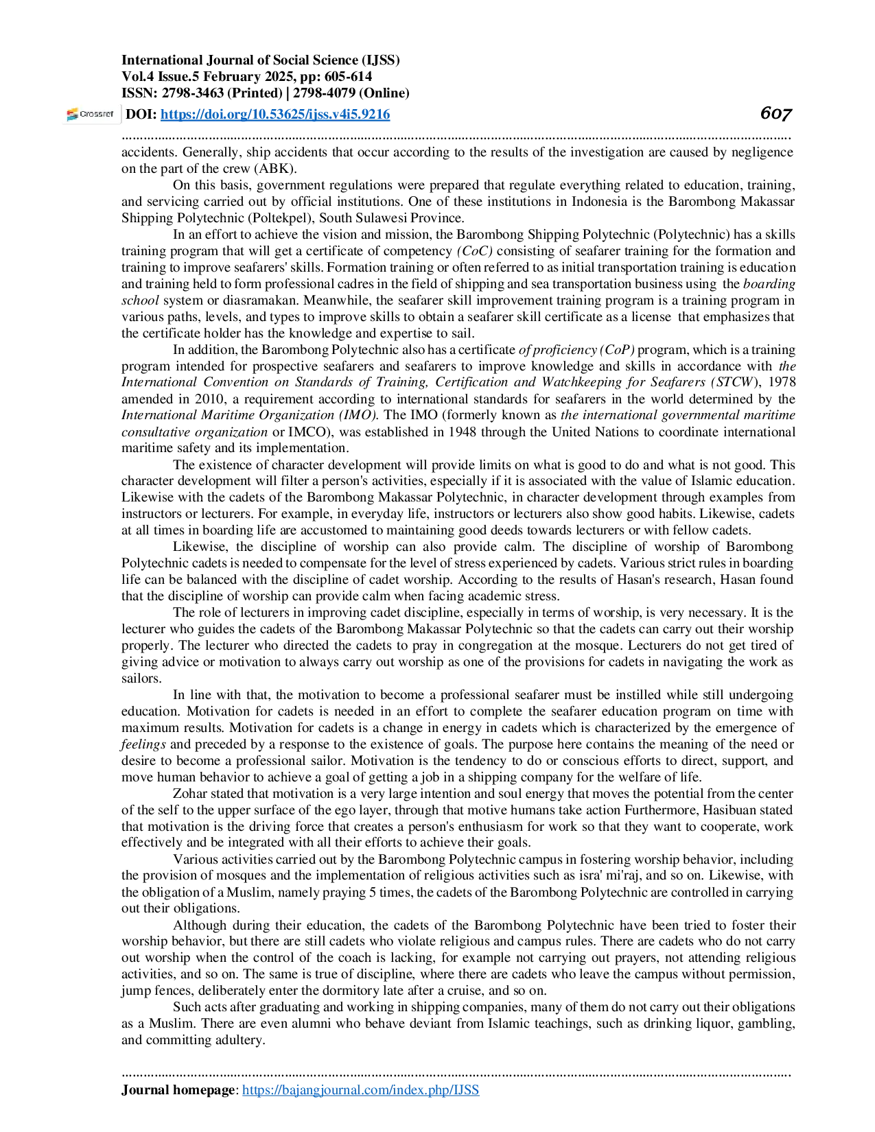 JURIS The Effect Of Character Development Discipline And Motivation On Worship Behavior In Cadets Of The Barombong Makassar Shipping Polytechnic South Sulawesi