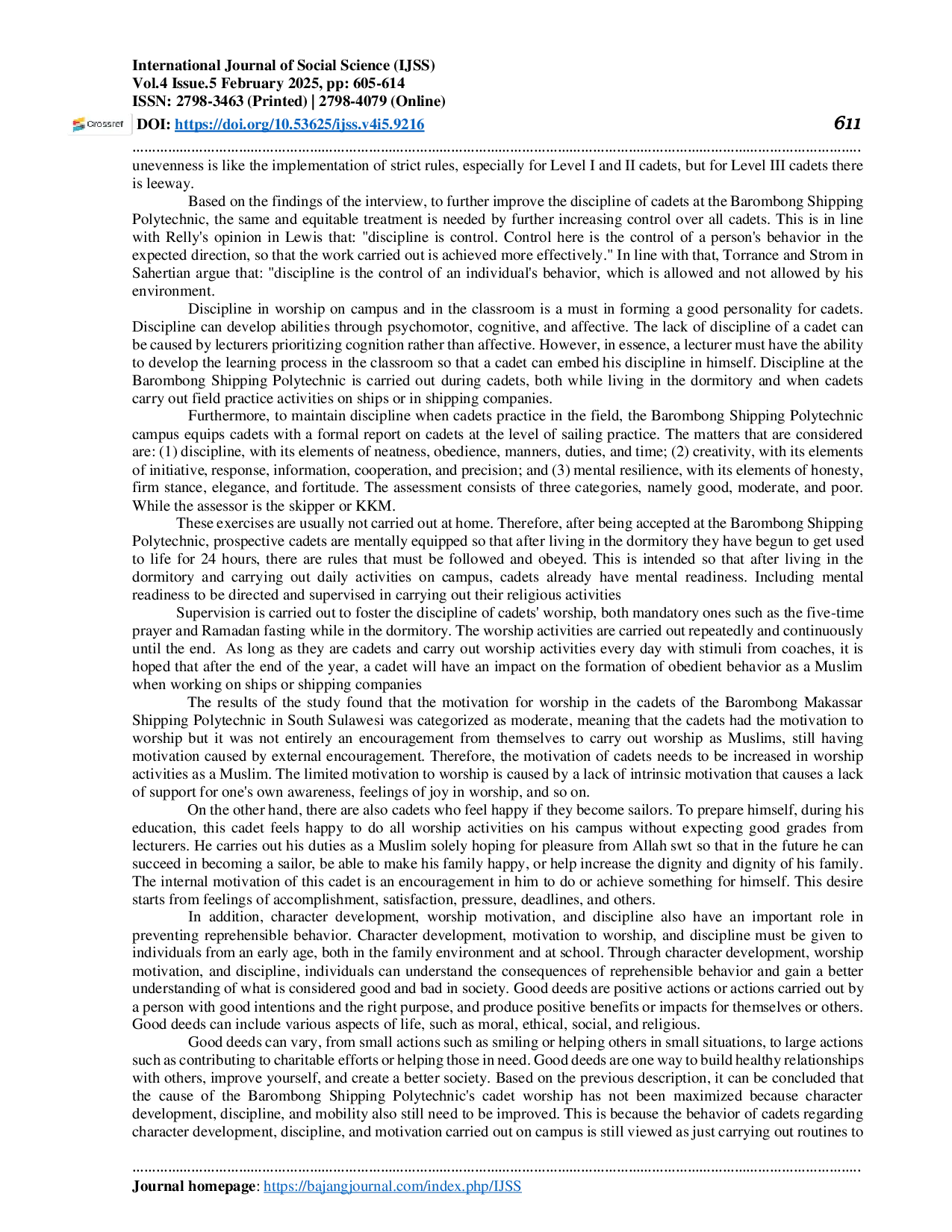JURIS The Effect Of Character Development Discipline And Motivation On Worship Behavior In Cadets Of The Barombong Makassar Shipping Polytechnic South Sulawesi