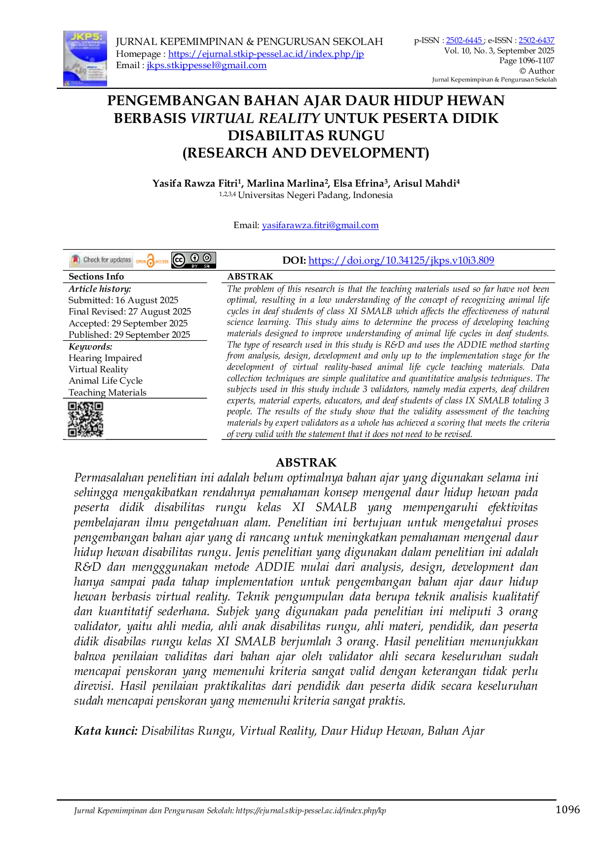 JURIS Pengembangan Bahan Ajar Daur Hidup Hewan Berbasis Virtual Reality Untuk Peserta Didik Disabilitas Rungu