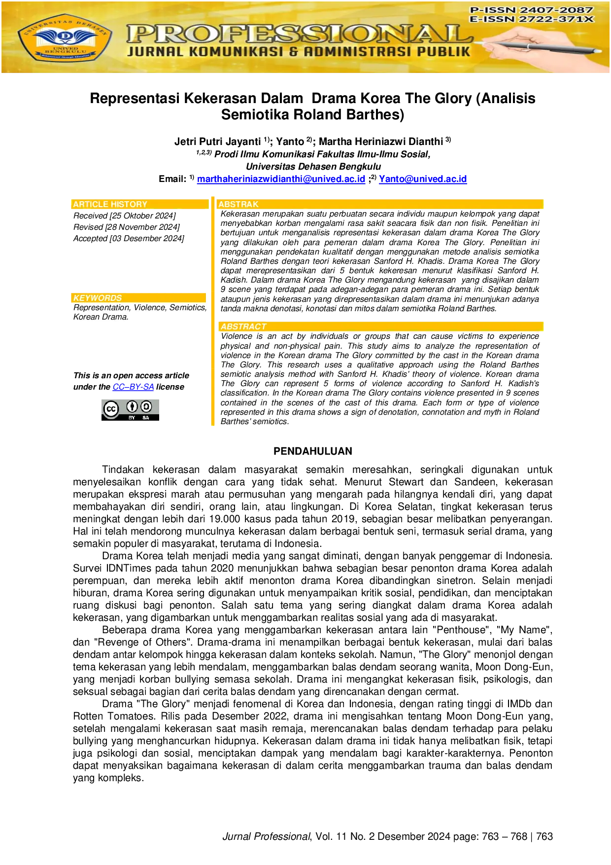 JURIS Representasi Kekerasan Dalam Drama Korea The Glory Analisis Semiotika Roland Barthes
