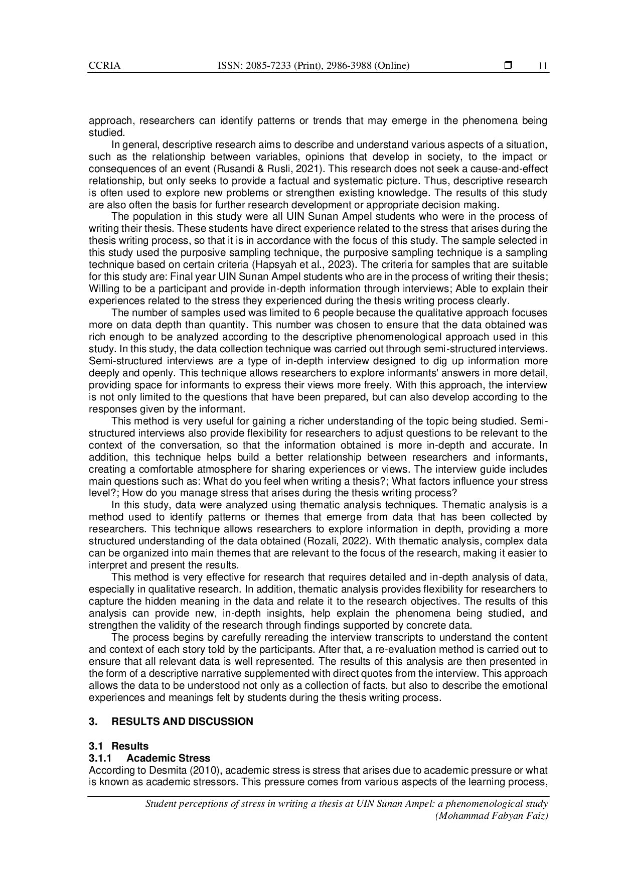 JURIS Student perceptions of stress in writing a thesis at UIN Sunan Ampel a phenomenological study
