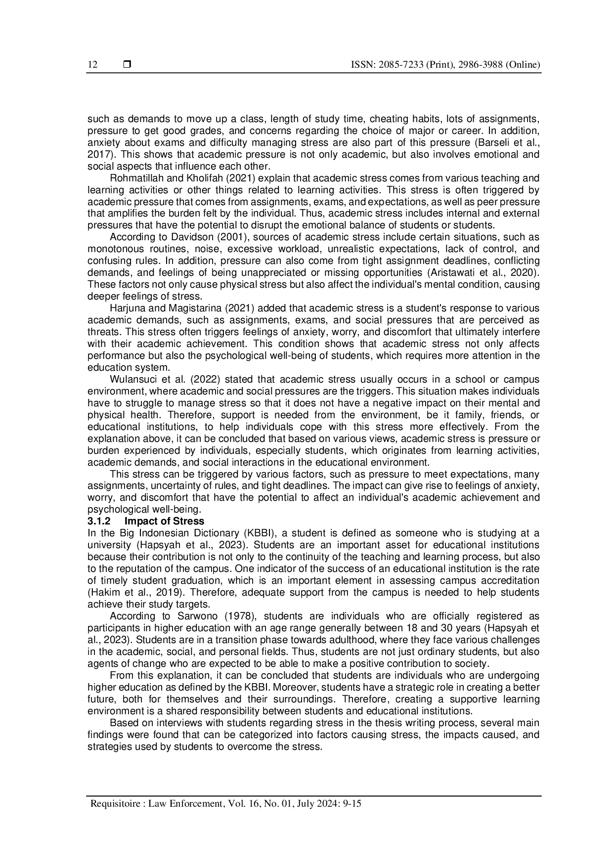 JURIS Student perceptions of stress in writing a thesis at UIN Sunan Ampel a phenomenological study