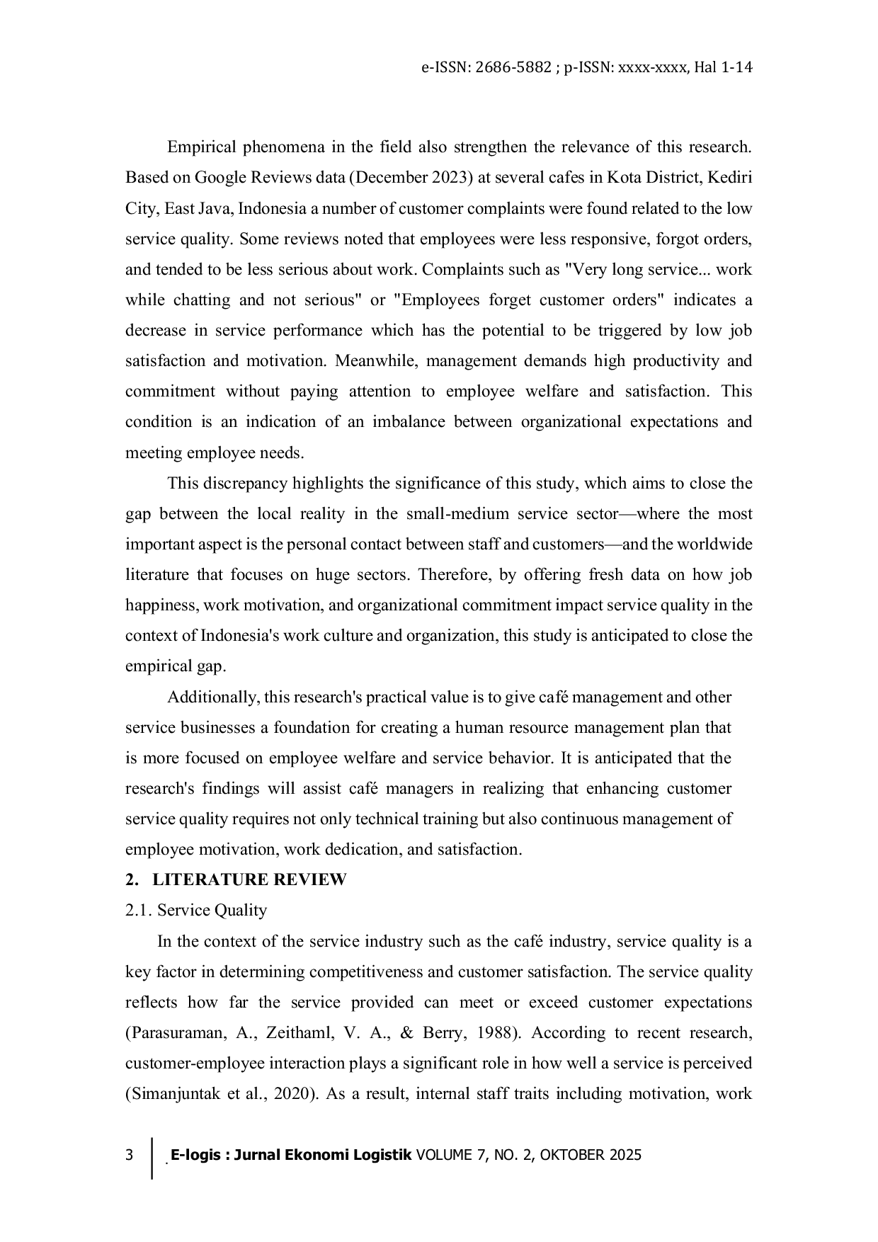 JURIS Exploring the Interplay of Job Satisfaction Work Motivation and Organizational Commitment on Service Quality Evidence from Caf Employees in Kediri Indonesia