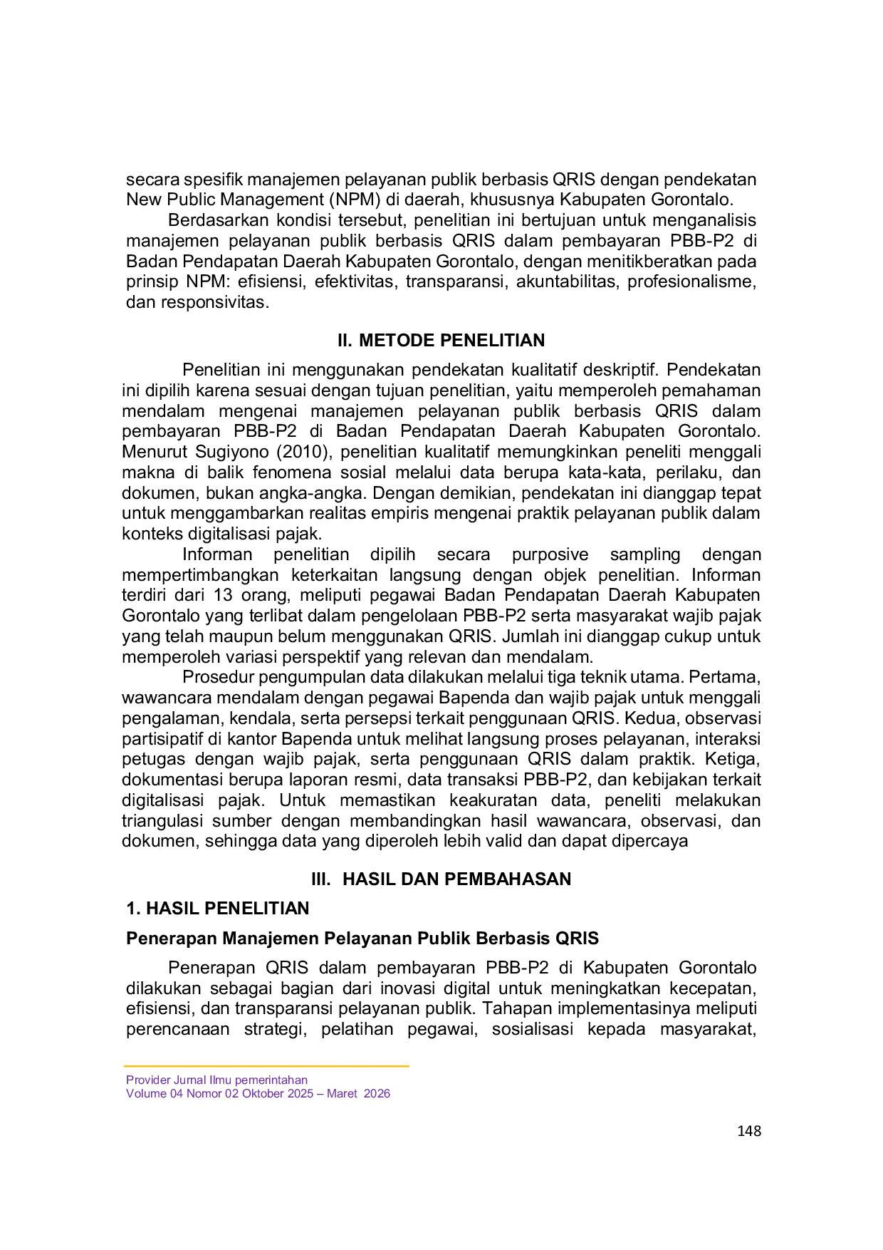 JURIS Penerapan Manajemen Pelayanan Publik Berbasis QRIS dan Dampaknya Pada Efektivitas Pembayaran PBB P 2 Di Kabupaten Gorontalo