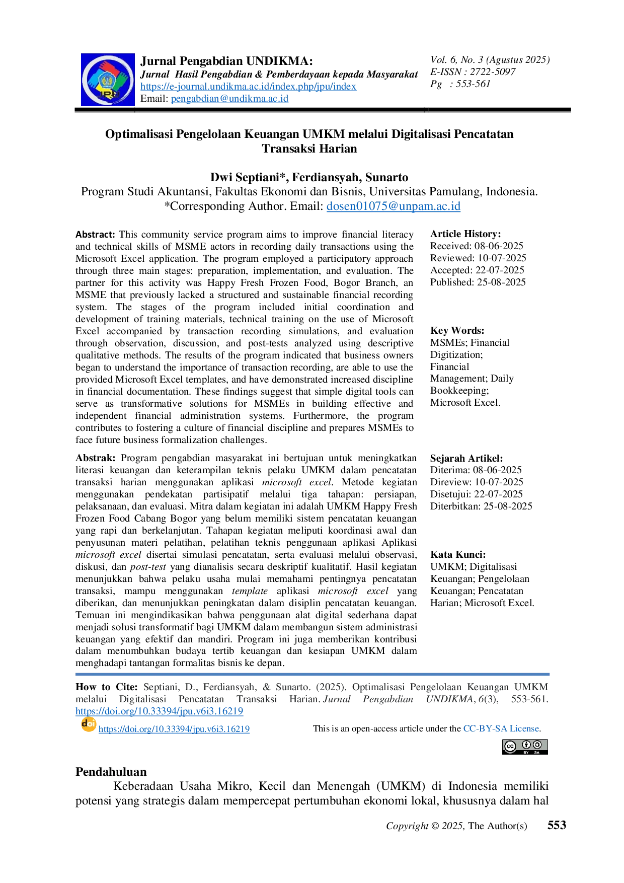 JURIS Optimalisasi Pengelolaan Keuangan UMKM melalui Digitalisasi Pencatatan Transaksi Harian