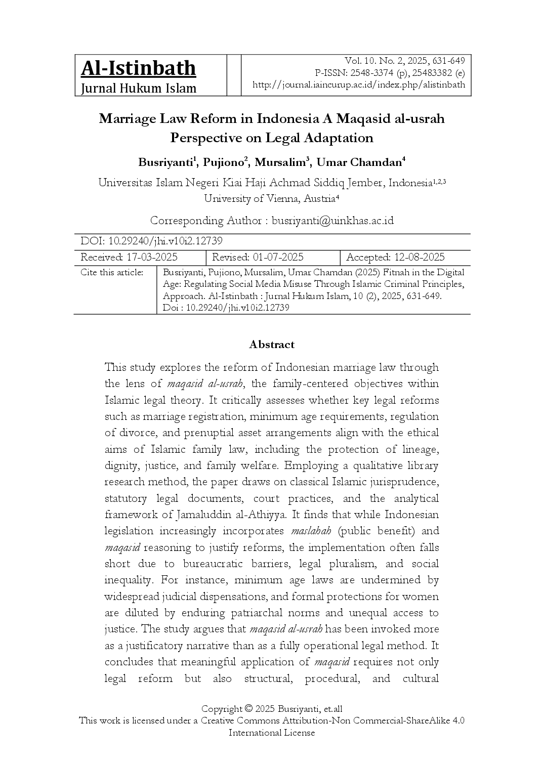 juris Marriage Law Reform in Indonesia A Maqasid al Usrah Perspective on Legal Adaptation