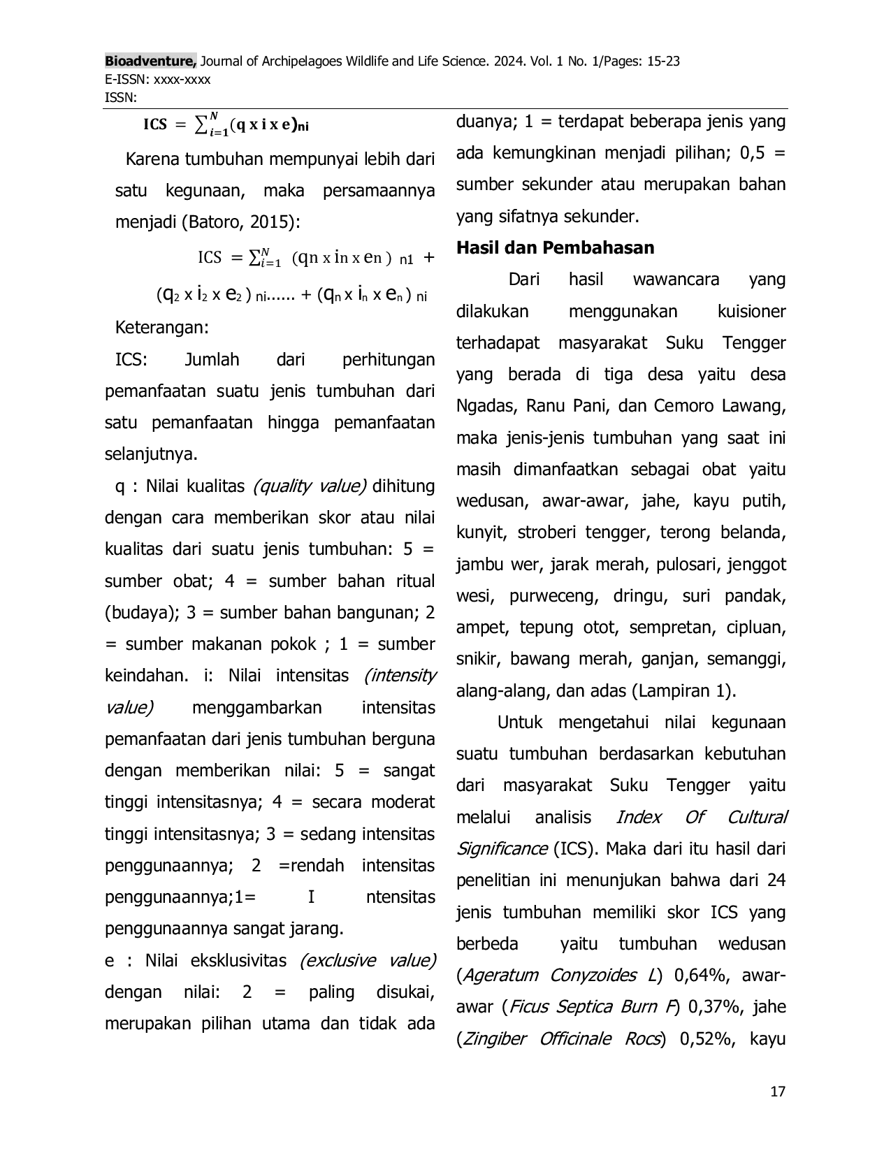 JURIS Biodiversitas Tumbuhan Yang Dimanfaatkan Oleh Masyarakat Suku Tengger di Kawasan Taman Nasional Bromo Tengger Semeru Sebagai Tumbuhan Obat