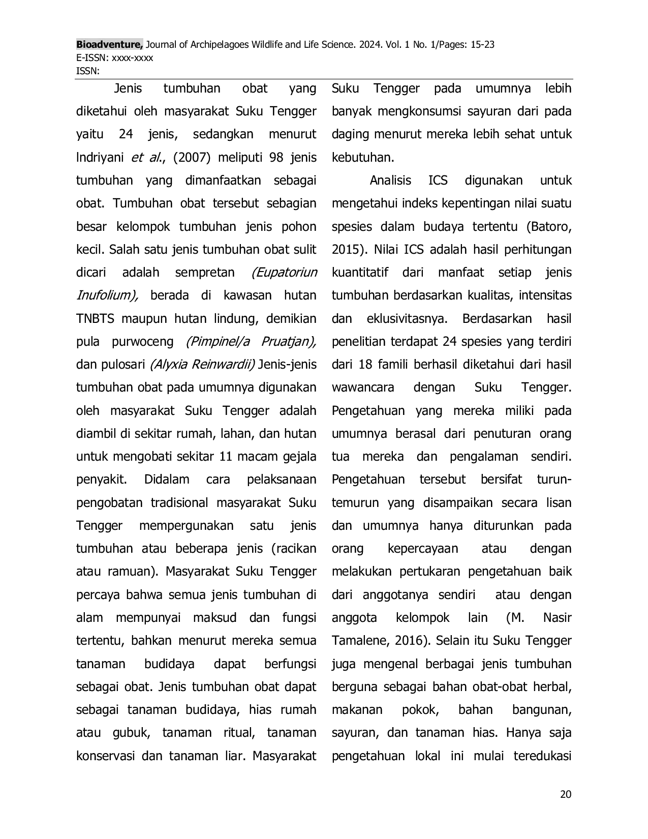 JURIS Biodiversitas Tumbuhan Yang Dimanfaatkan Oleh Masyarakat Suku Tengger di Kawasan Taman Nasional Bromo Tengger Semeru Sebagai Tumbuhan Obat