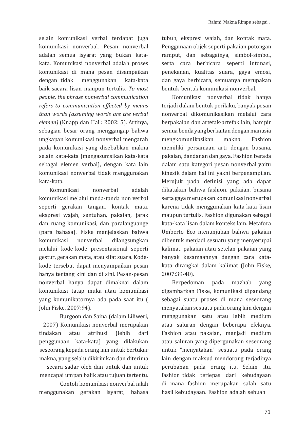 JURIS Meaning of Rimpu as a Nonverbal Communication Media for Bima Women