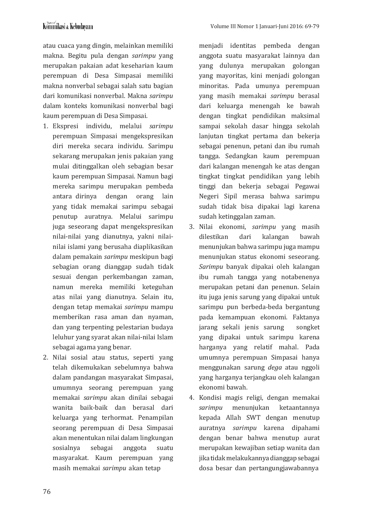 JURIS Meaning of Rimpu as a Nonverbal Communication Media for Bima Women