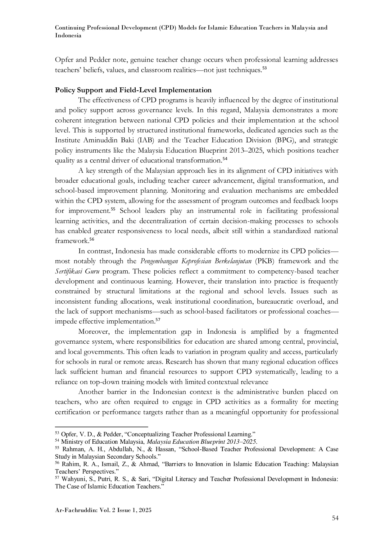 JURIS Continuing Professional Development CPD Models for Islamic Education Teachers in Malaysia and Indonesia