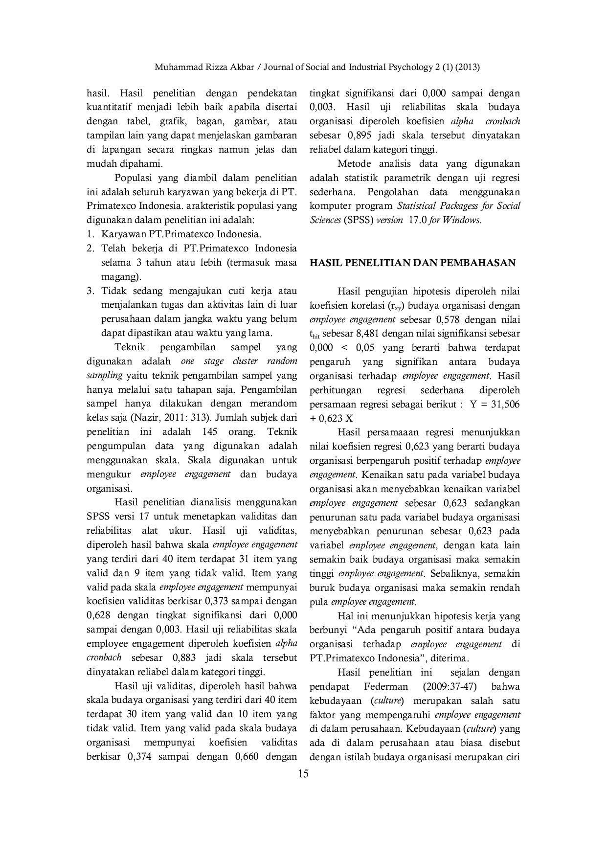 JURIS Pengaruh Budaya Organisasi Pada Karyawan Terhadap Employee Engagement Studi Indonesia Di Batang