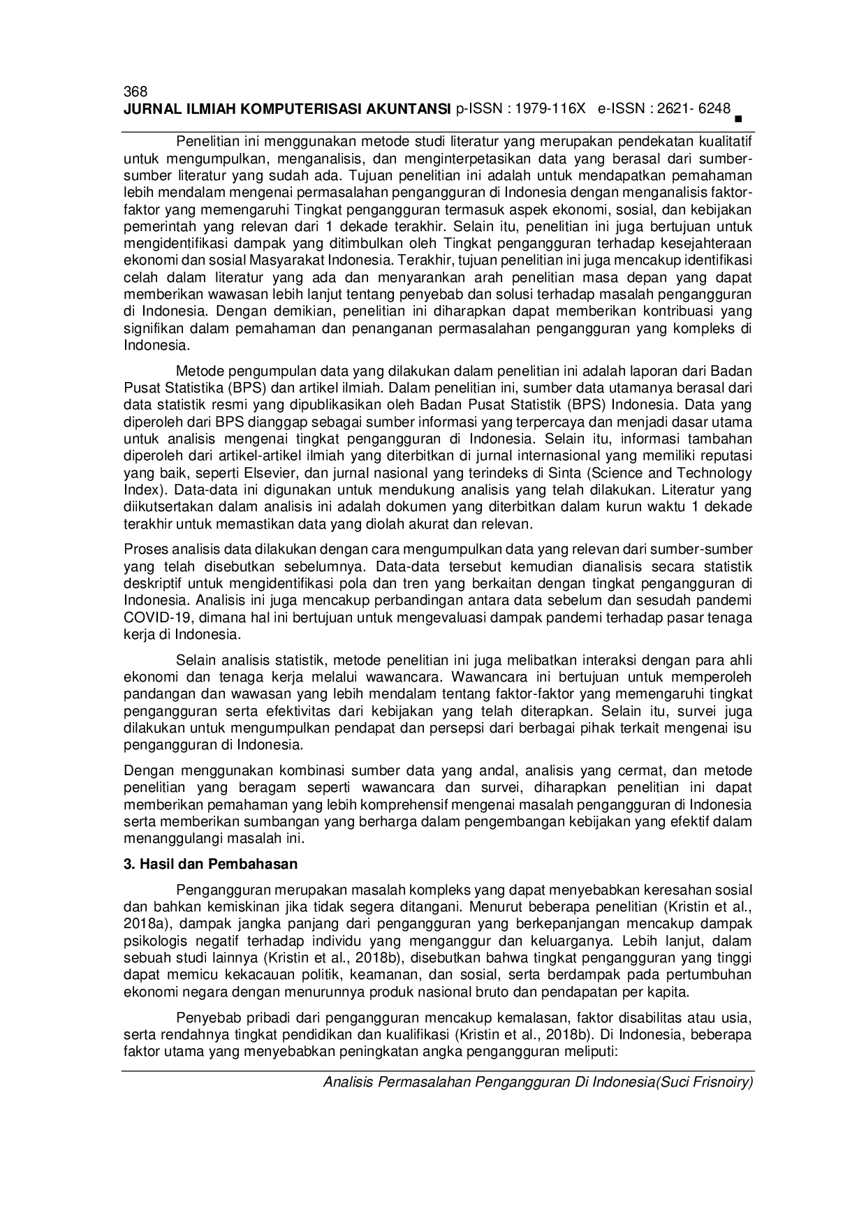 JURIS Analisis Permasalahan Pengangguran Di Indonesia