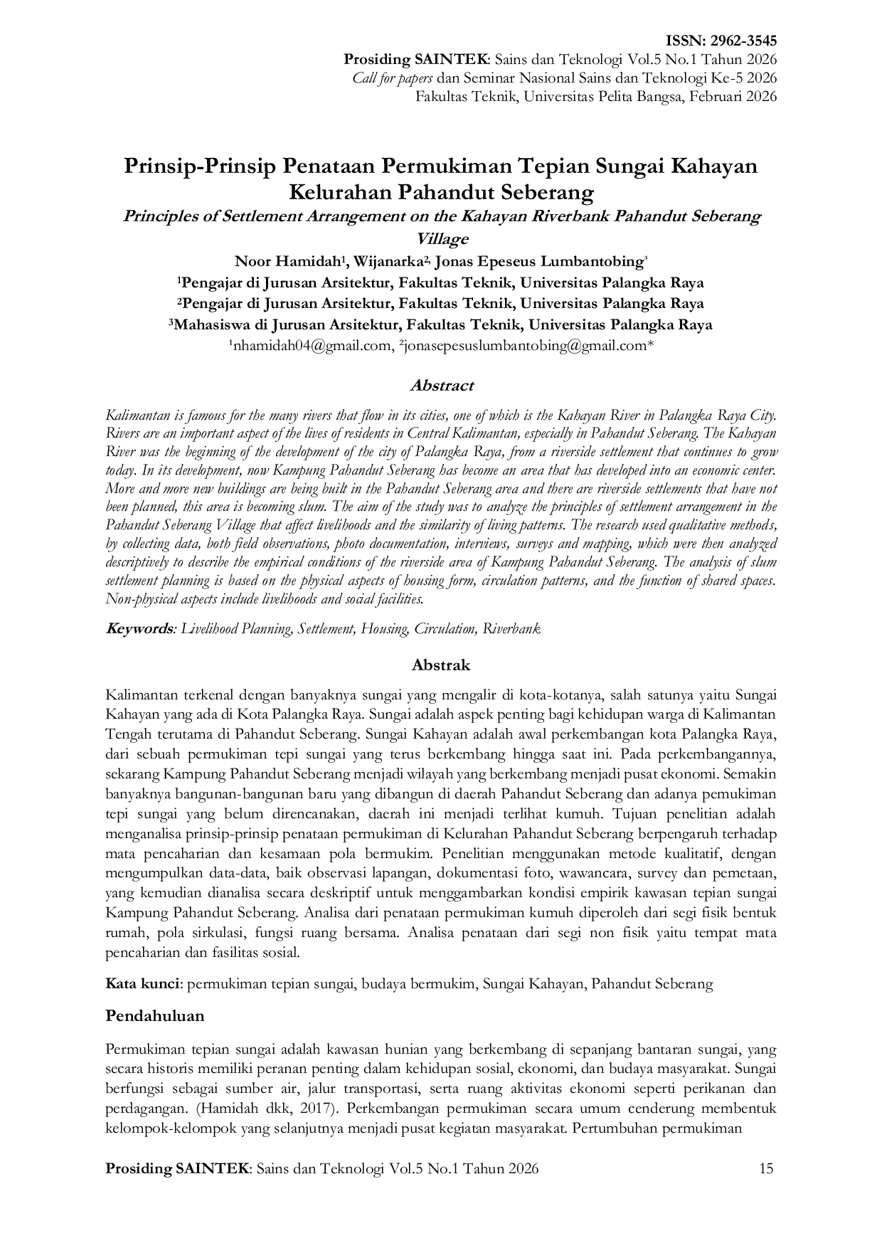 JURIS Prinsip Prinsip Penataan Permukiman Tepian Sungai Kahayan Kelurahan Pahandut Seberang