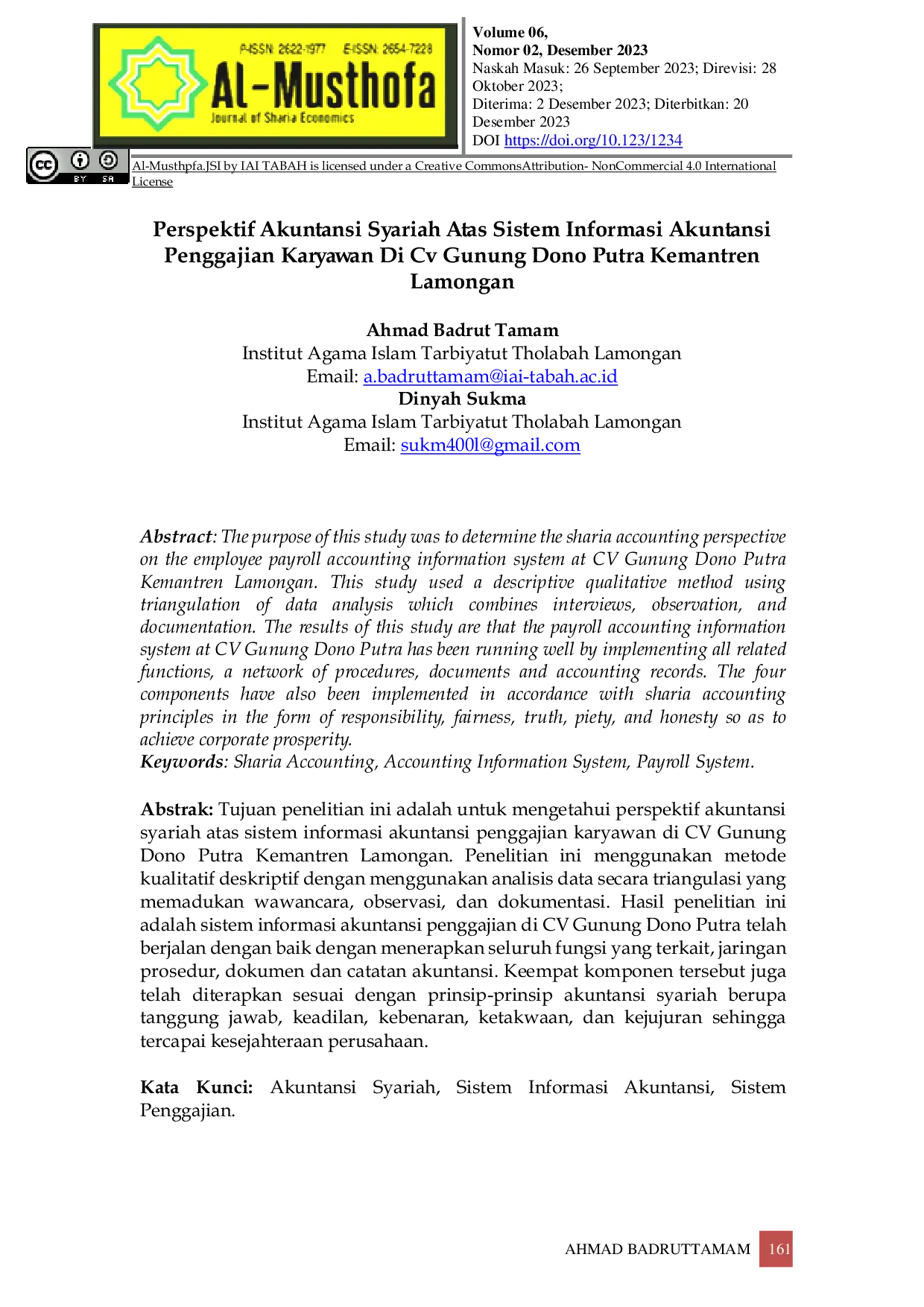 JURIS Perspektif Akuntansi Syariah Atas Sistem Informasi Akuntansi Penggajian Karyawan Di Cv Gunung Dono Putra Kemantren LamonganPerspektif Akuntansi Syariah Atas Sistem Informasi Akuntansi Penggajian Karya