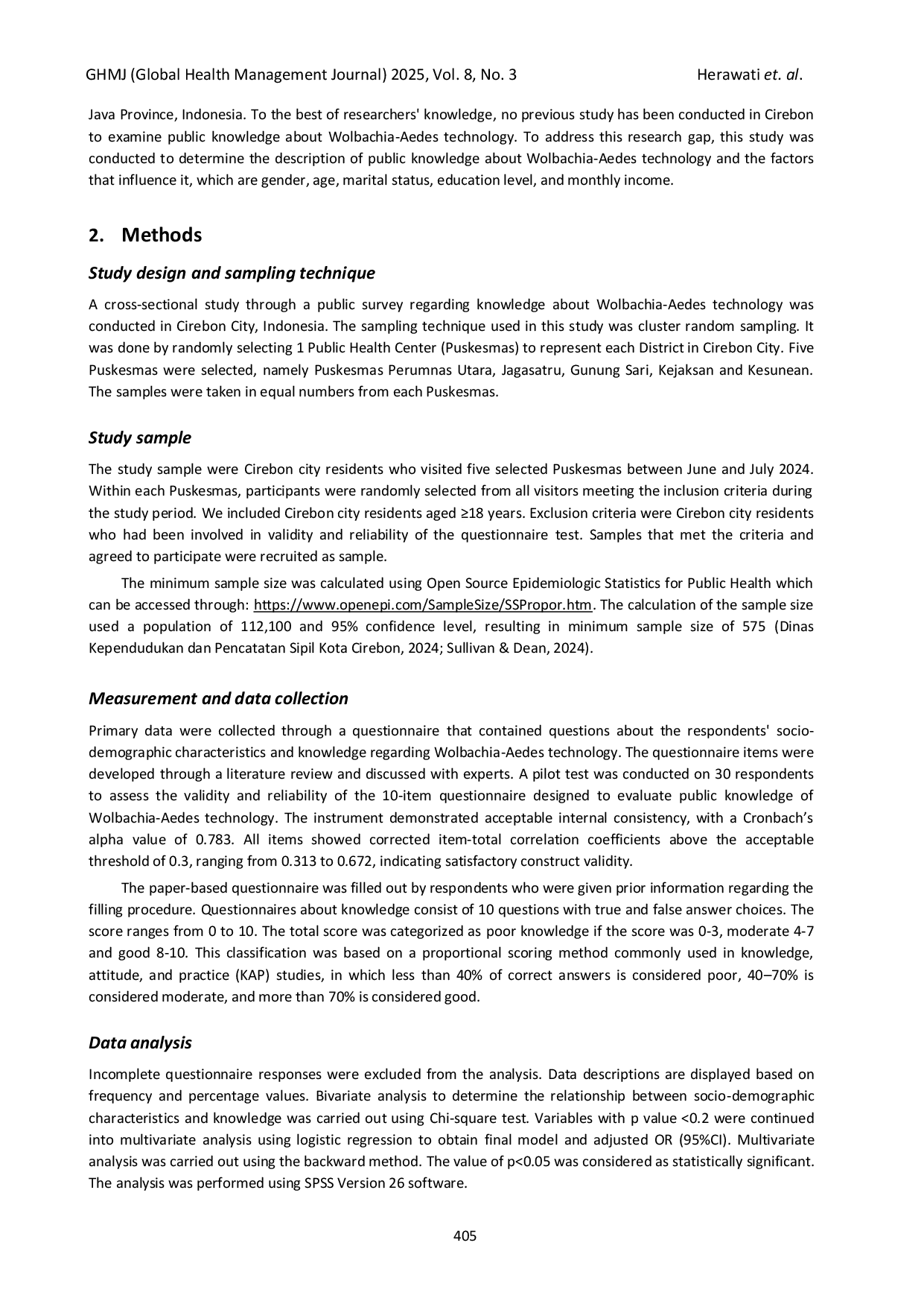 JURIS Public Knowledge about Wolbachia Aedes Technology A Survey among Cirebon City Residents Indonesia