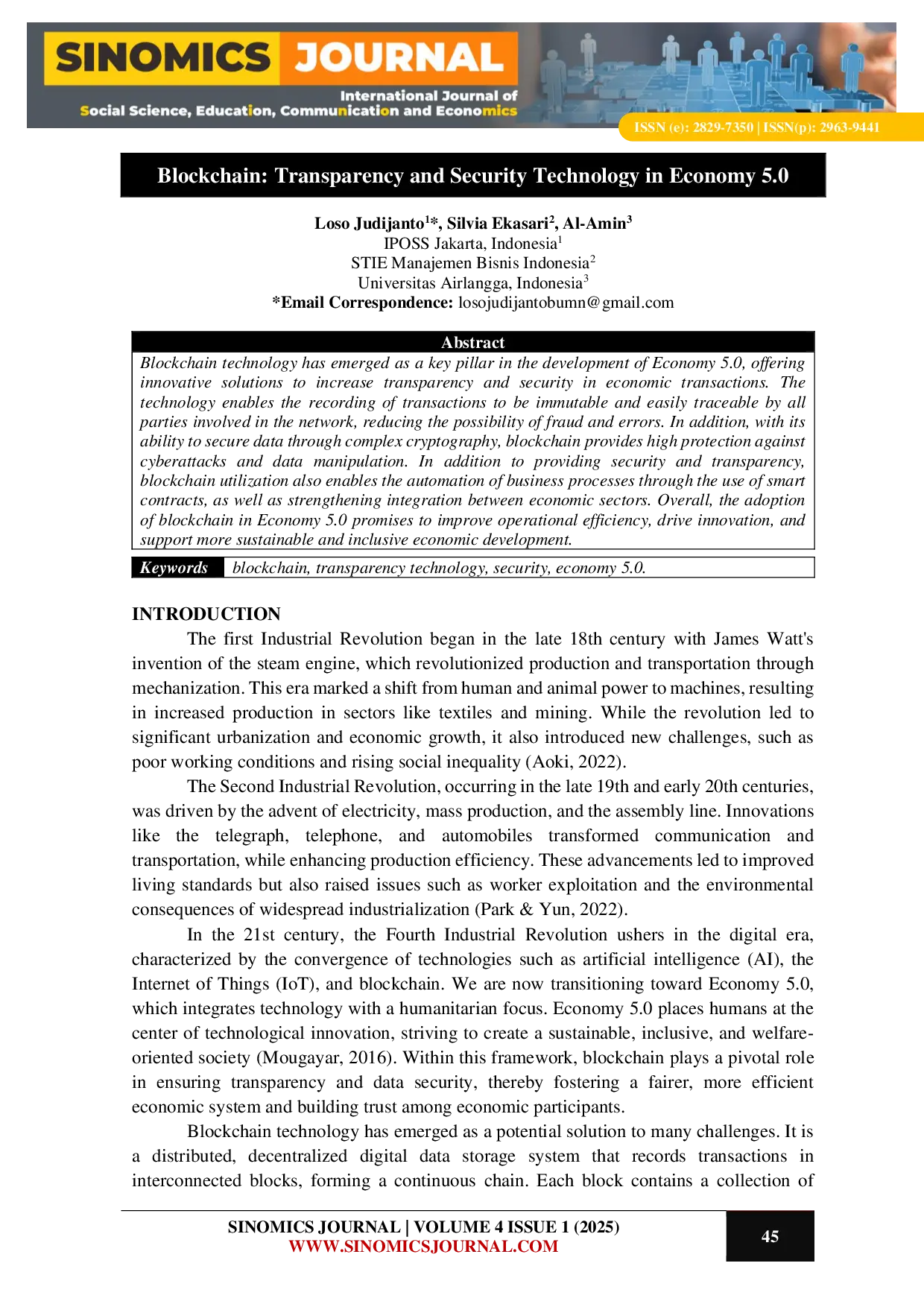 JURIS Blockchain Transparency and Security Technology in Economy 5 0