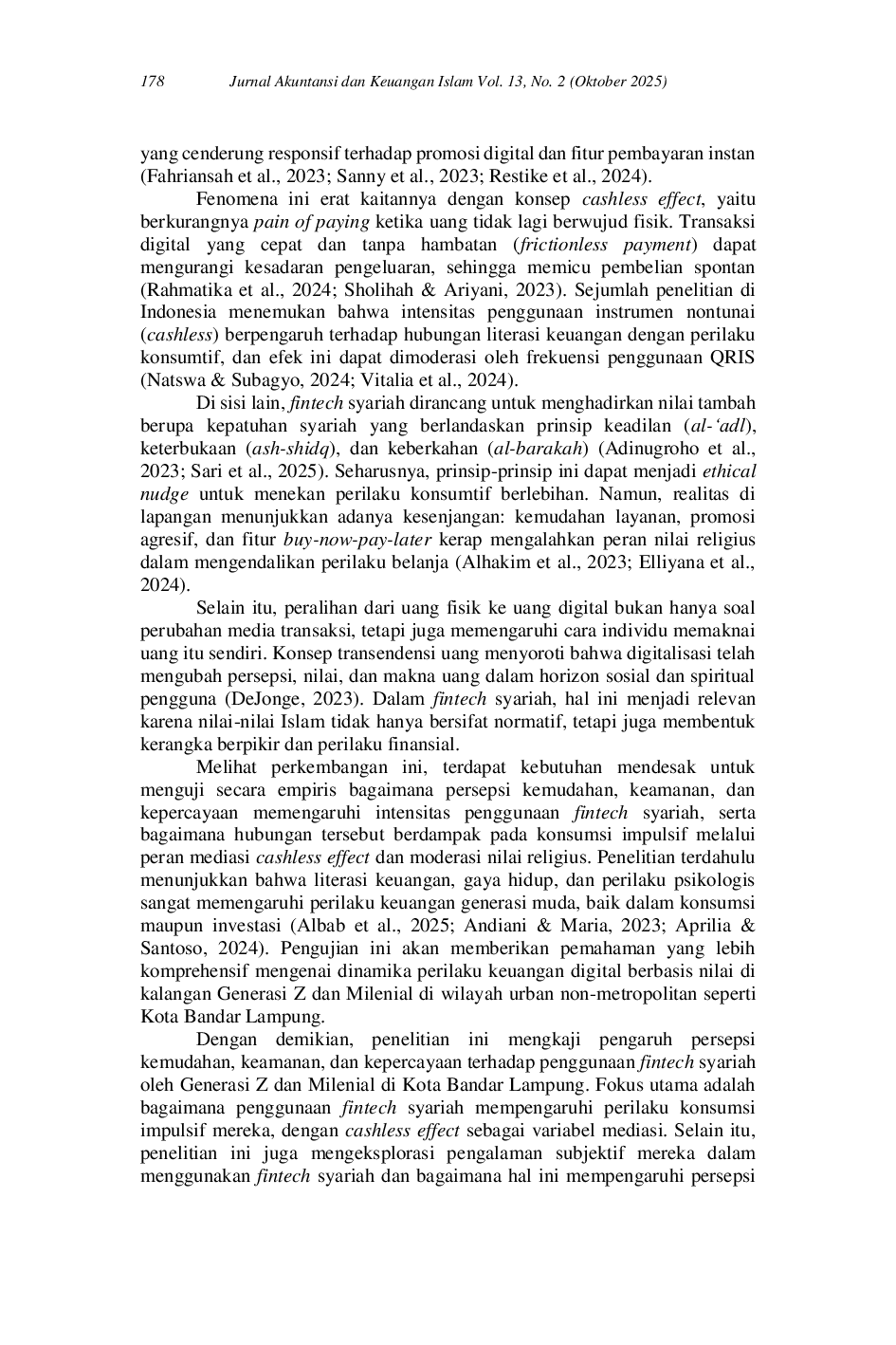 JURIS Transendensi Uang di Era Digital Pengaruh Cashless Effect terhadap Pola Konsumsi Impulsif Generasi Z dan Milenial di Bandar Lampung melalui Fintech Syariah