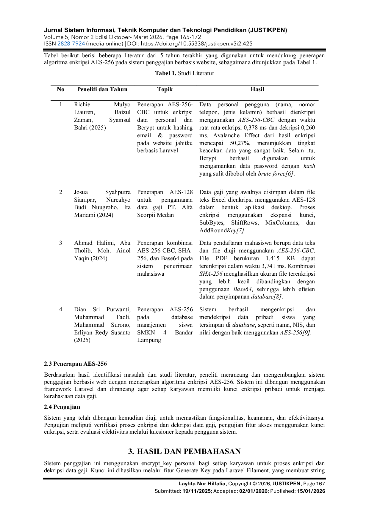 JURIS Implementasi Algoritma Enkripsi AES 256 Pada Data Penggajian Studi Kasus PT Matahati Bermakna Indonesia