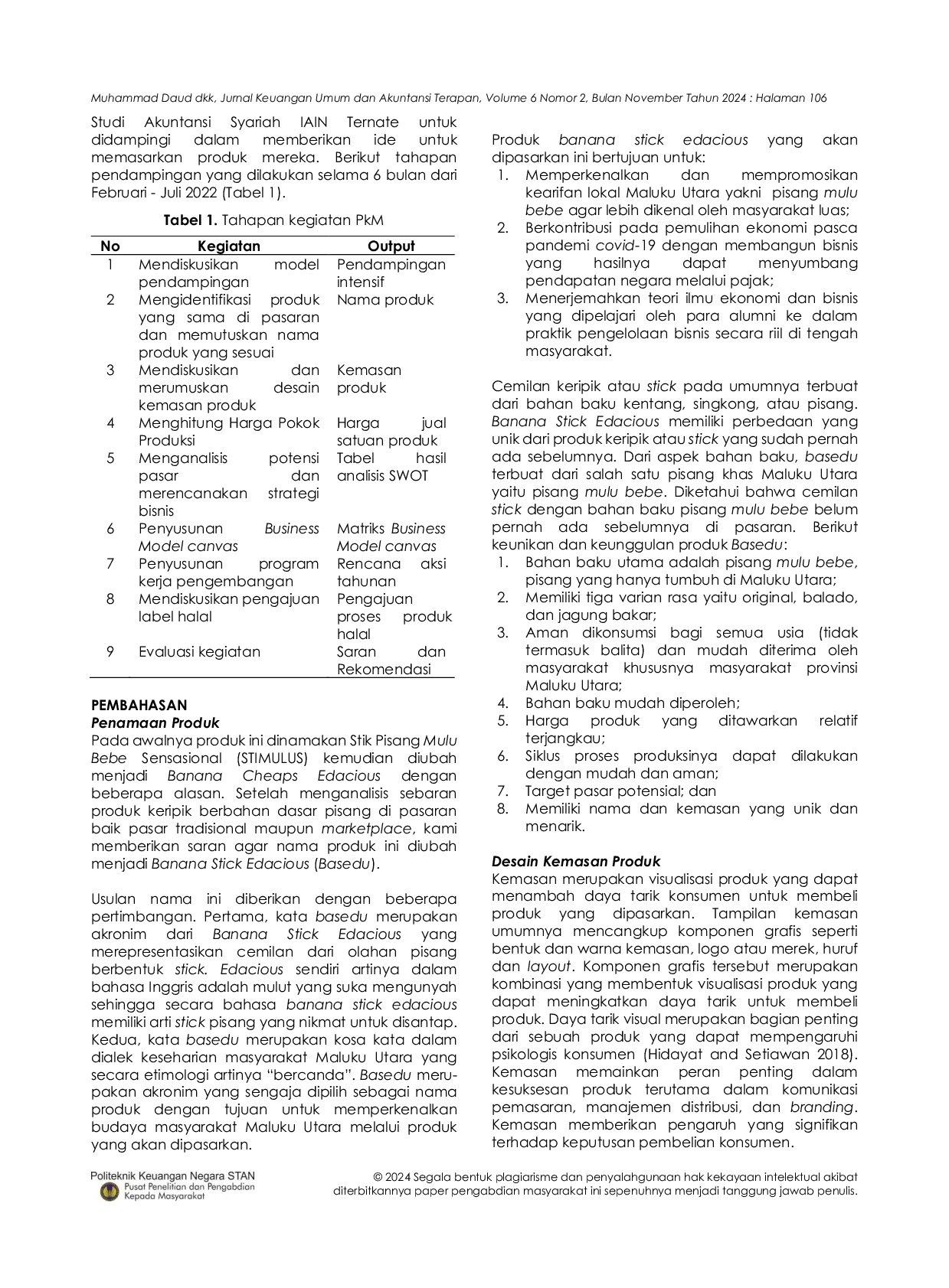 JURIS Pendampingan Penyusunan Perencanaan Bisnis dalam Mendukung Kearifan Lokal Maluku Utara Sebagai Produk Unggulan Nasional