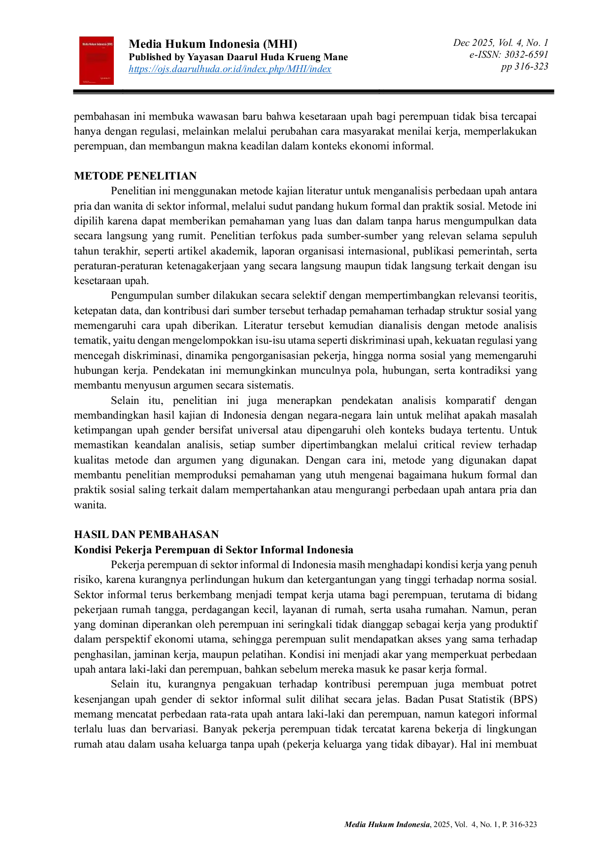 JURIS Hukum Formal dan Praktik Sosial dalam Mengurai Kesenjangan Upah Gender di Sektor Informal Indonesia