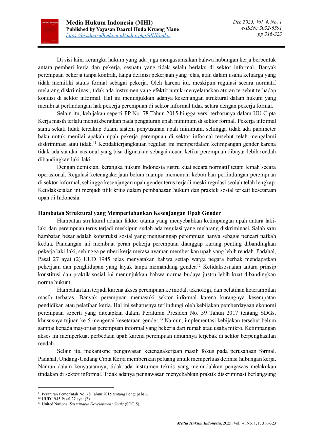 JURIS Hukum Formal dan Praktik Sosial dalam Mengurai Kesenjangan Upah Gender di Sektor Informal Indonesia