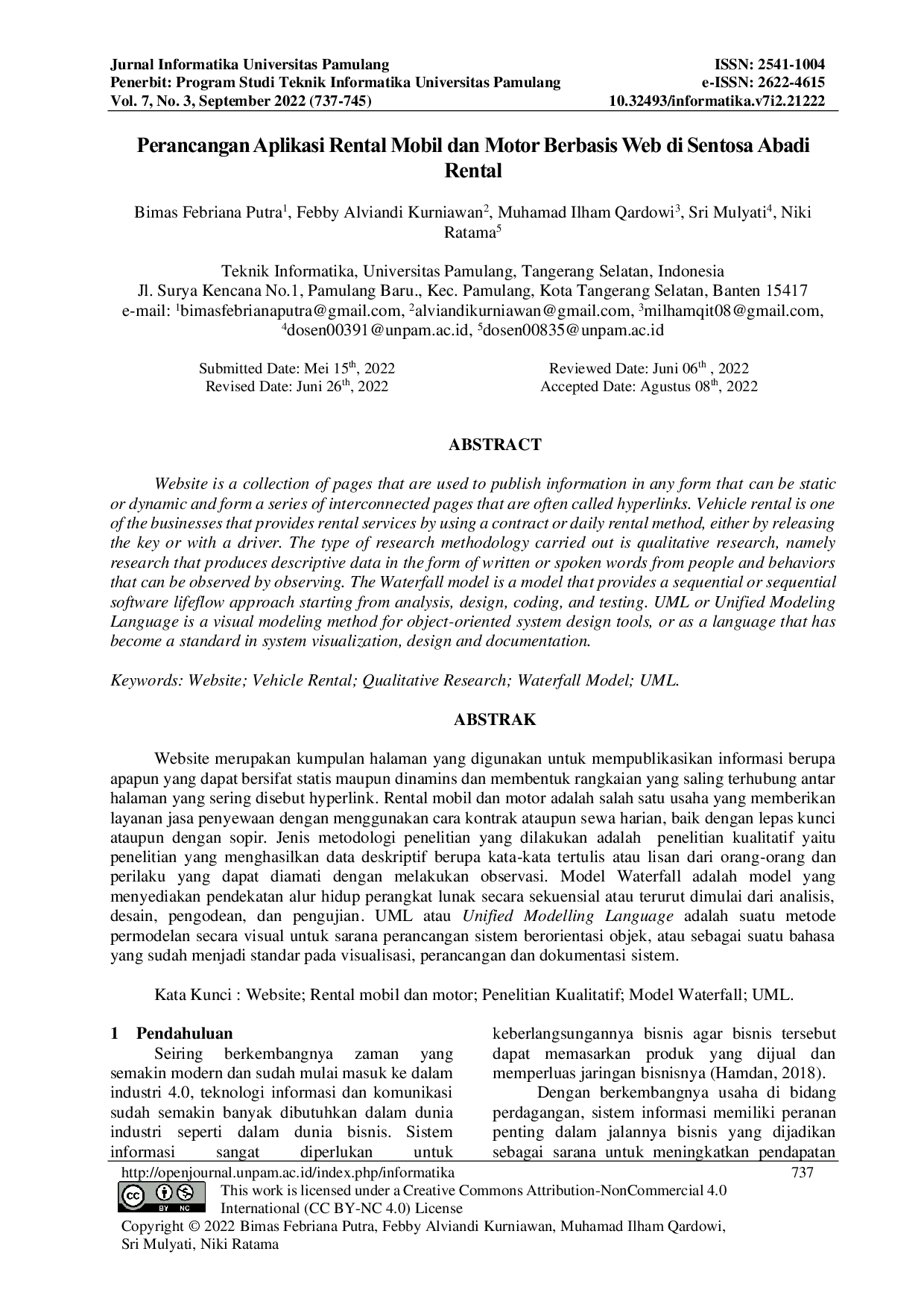 JURIS Perancangan Aplikasi Rental Mobil dan Motor Berbasis Web Di Sentosa Abadi Rental