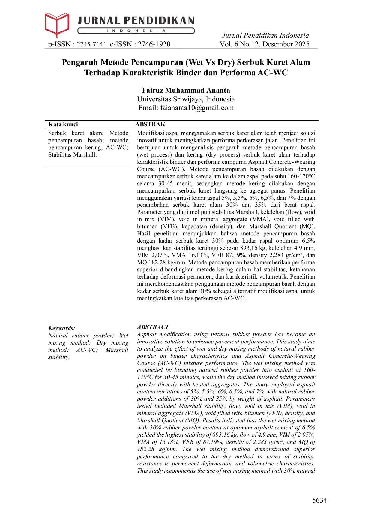 JURIS Pengaruh Metode Pencampuran Wet Vs Dry Serbuk Karet Alam Terhadap Karakteristik Binder dan Performa AC WC