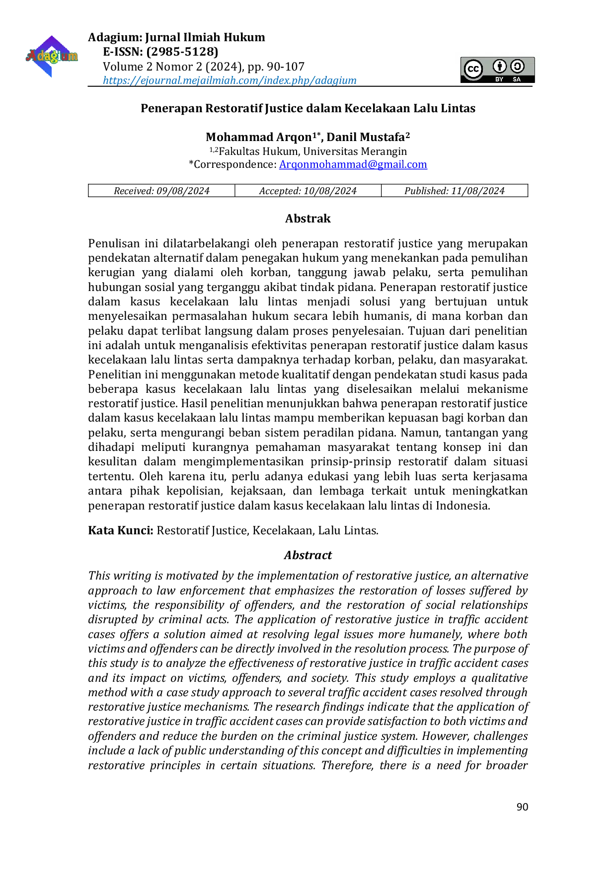 JURIS Penerapan Restoratif Justice dalam Kecelakaan Lalu Lintas