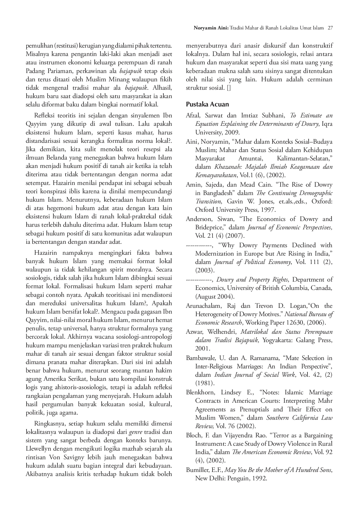 juris Tradisi Mahar Di Ranah Lokalitas Umat Islam Mahar Dan Struktur Sosial Di Masyarakat Muslim Indonesia