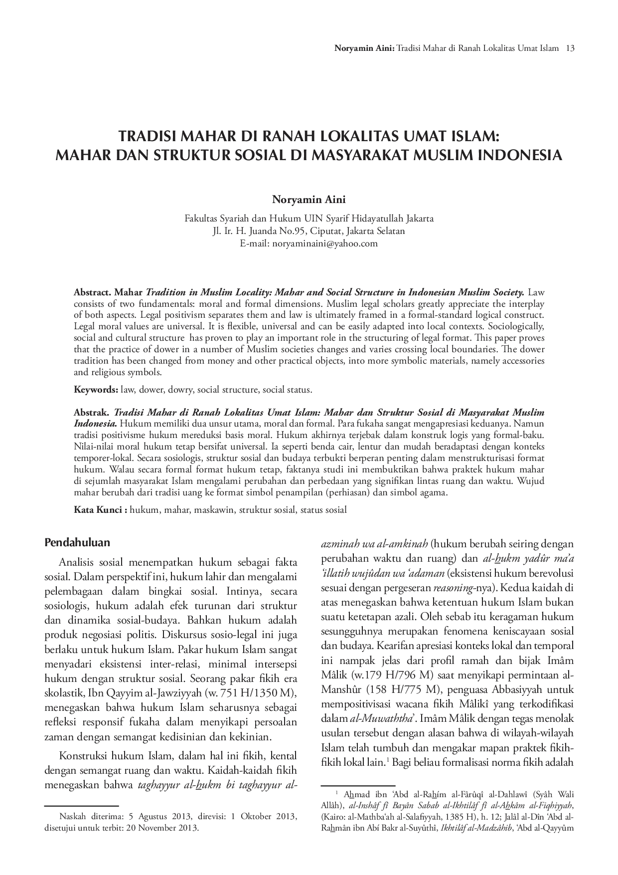 juris Tradisi Mahar Di Ranah Lokalitas Umat Islam Mahar Dan Struktur Sosial Di Masyarakat Muslim Indonesia