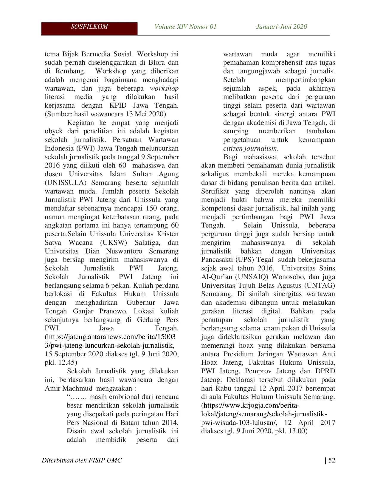 JURIS Strategi Sinergitas Wartawan Dan Akademisi Dalam Gerakan Sosial Literasi Digital Di Jawa Tengah