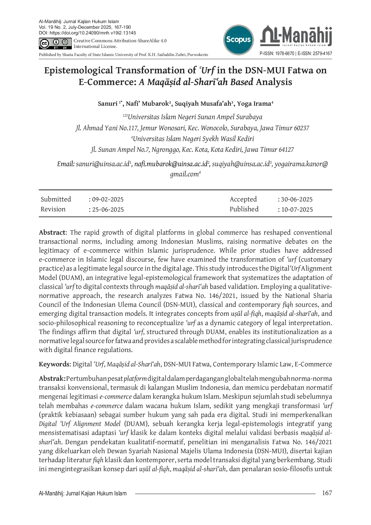 JURIS Epistemological Transformation of Urf in the DSN MUI Fatwa on E Commerce A MaqAid al Sharah Based Analysis