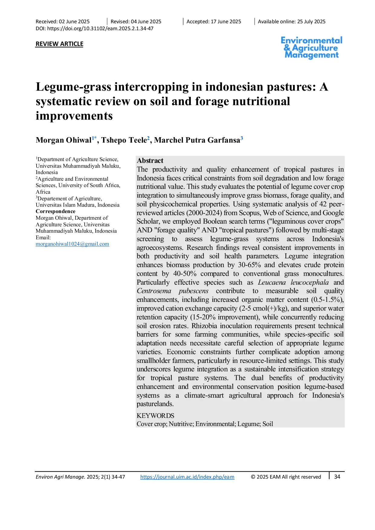 JURIS Legume Grass Intercropping in Indonesian Pastures A Systematic Review on Soil and Forage Nutritional Improvements