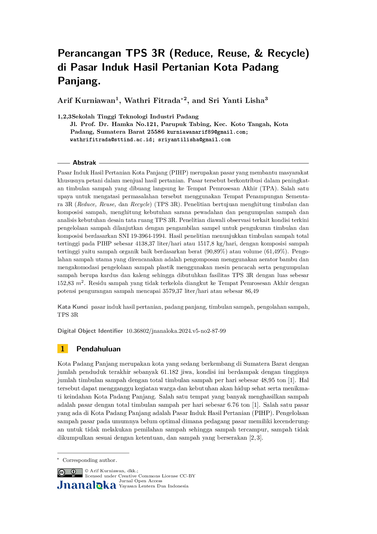 JURIS Pengelolaan Sampah Berkelanjutan di Pasar Induk Hasil Pertanian Kota Padang Panjang Pendekatan 3R Reduce Reuse Recycle