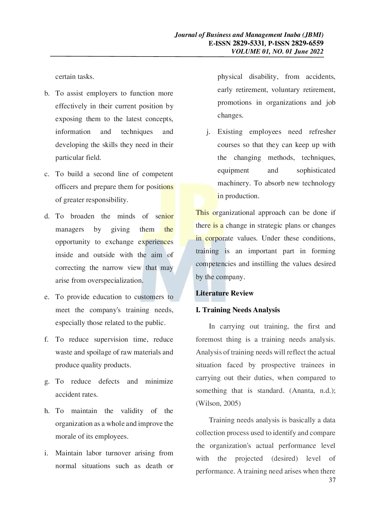 JURIS The TRAINING NEEDS ANALYSIS FOR INDUSTRY USING THE IRWIN GOLDSTEIN METHOD APPROACH