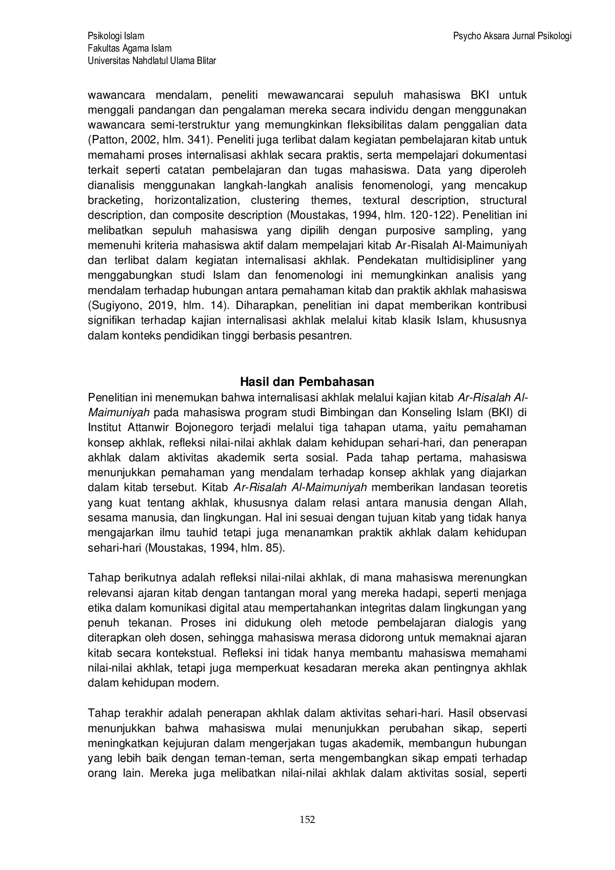 JURIS Internalisasi Akhlak dalam Kajian Kitab Ar risalah Al Maimuniyah Studi Fenomenologi terhadap Mahasiswa Bimbingan dan Konseling Islam di Institut At Tanwir Bojonegoro