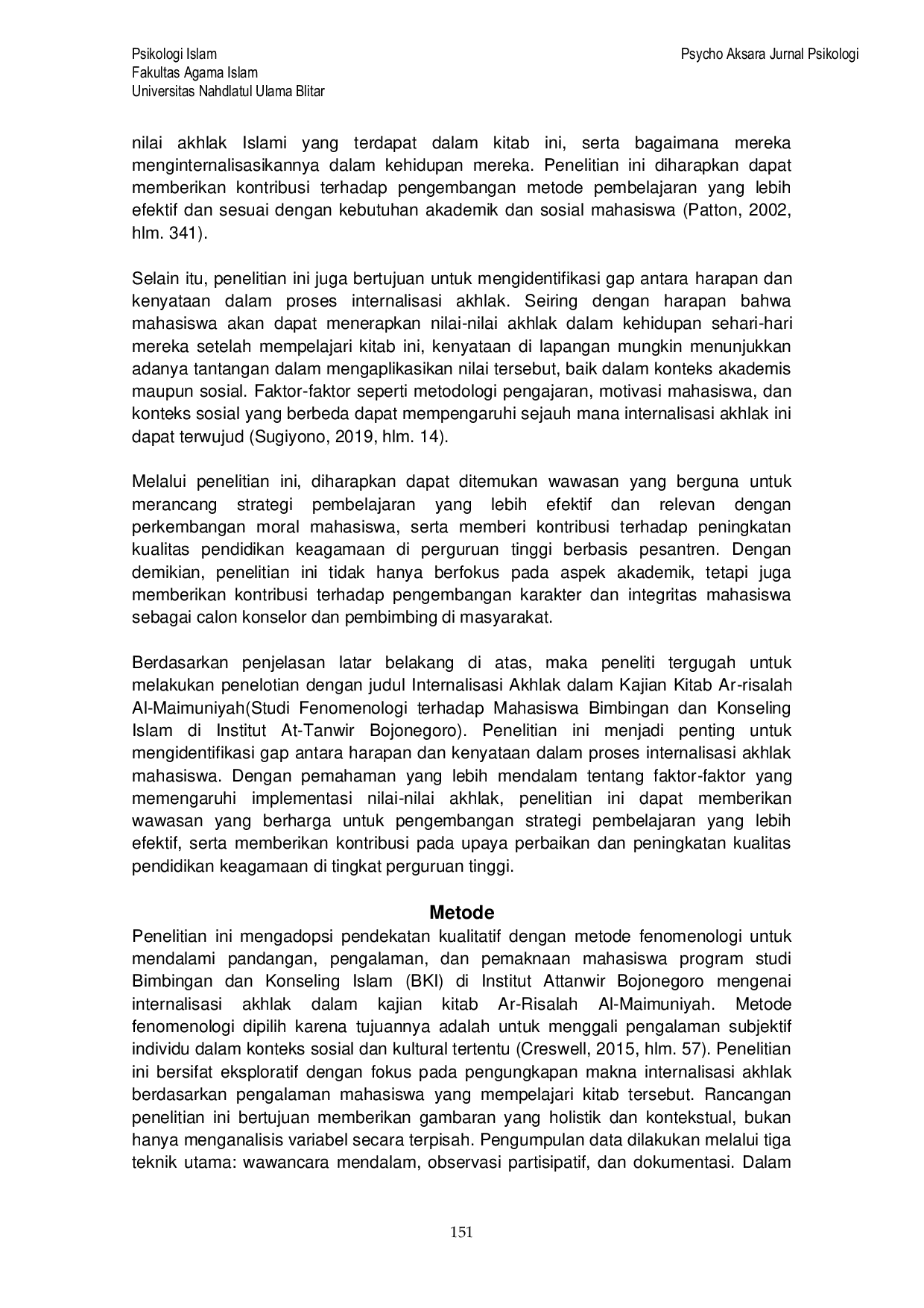 JURIS Internalisasi Akhlak dalam Kajian Kitab Ar risalah Al Maimuniyah Studi Fenomenologi terhadap Mahasiswa Bimbingan dan Konseling Islam di Institut At Tanwir Bojonegoro