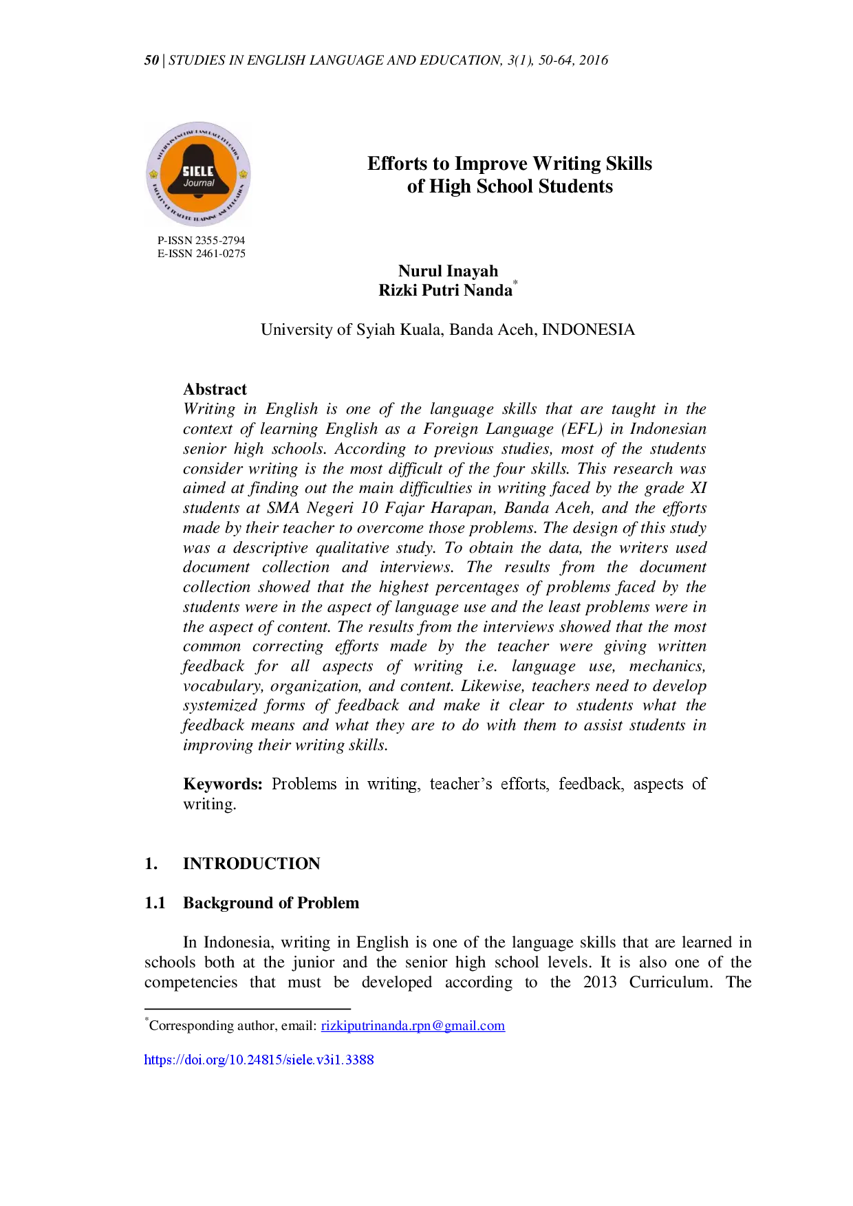 juris Efforts to Improve Writing Skills of High School Students