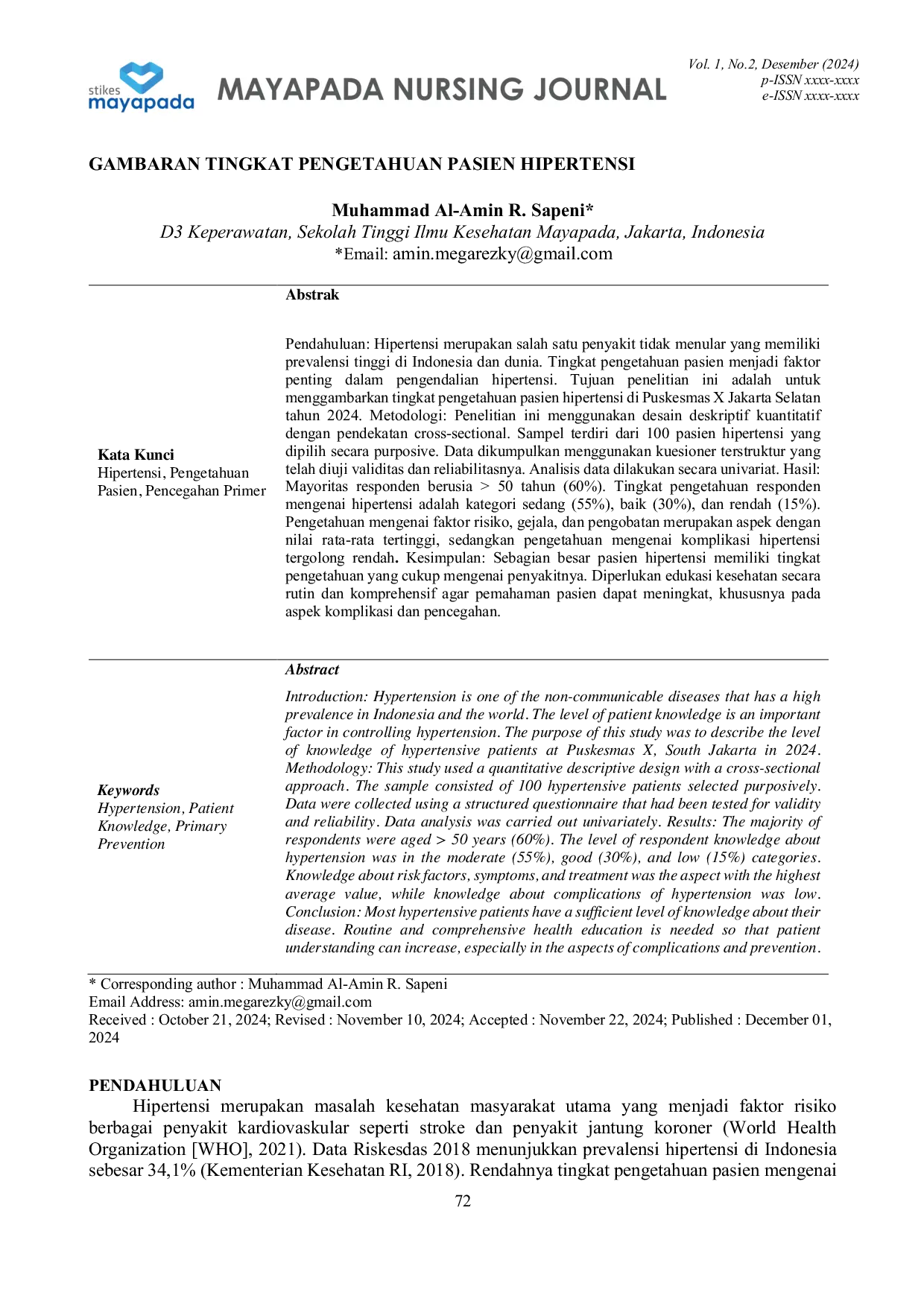 JURIS Gambaran Tingkat Pengetahuan Pasien Hipertensi