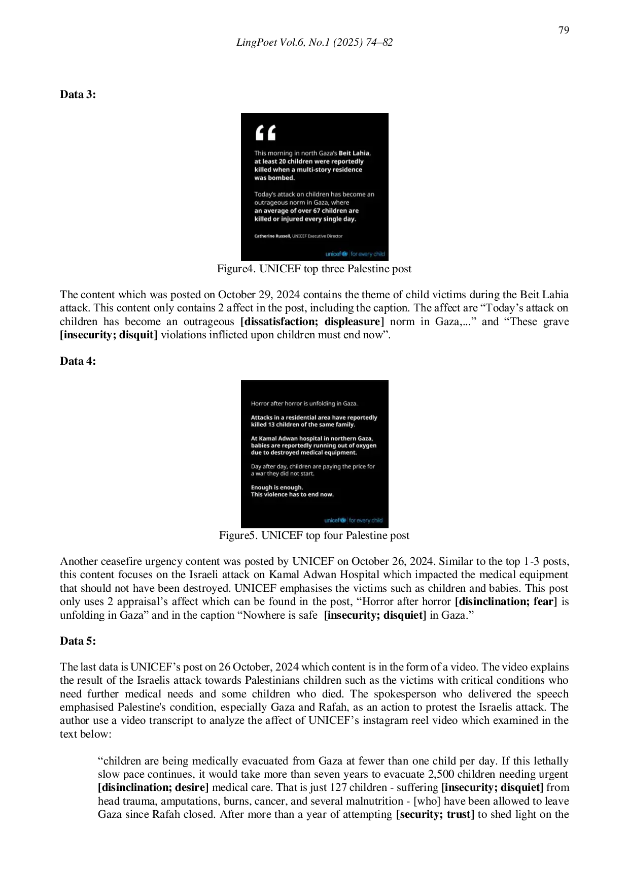 JURIS Affect Analysis In Top 5 UNICEF Instagram Palestine Posts