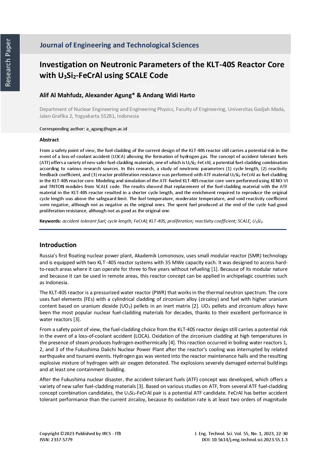 juris Investigation on Neutronic Parameters of the KLT 40S Reactor Core with U3Si2 FeCrAl using SCALE Code
