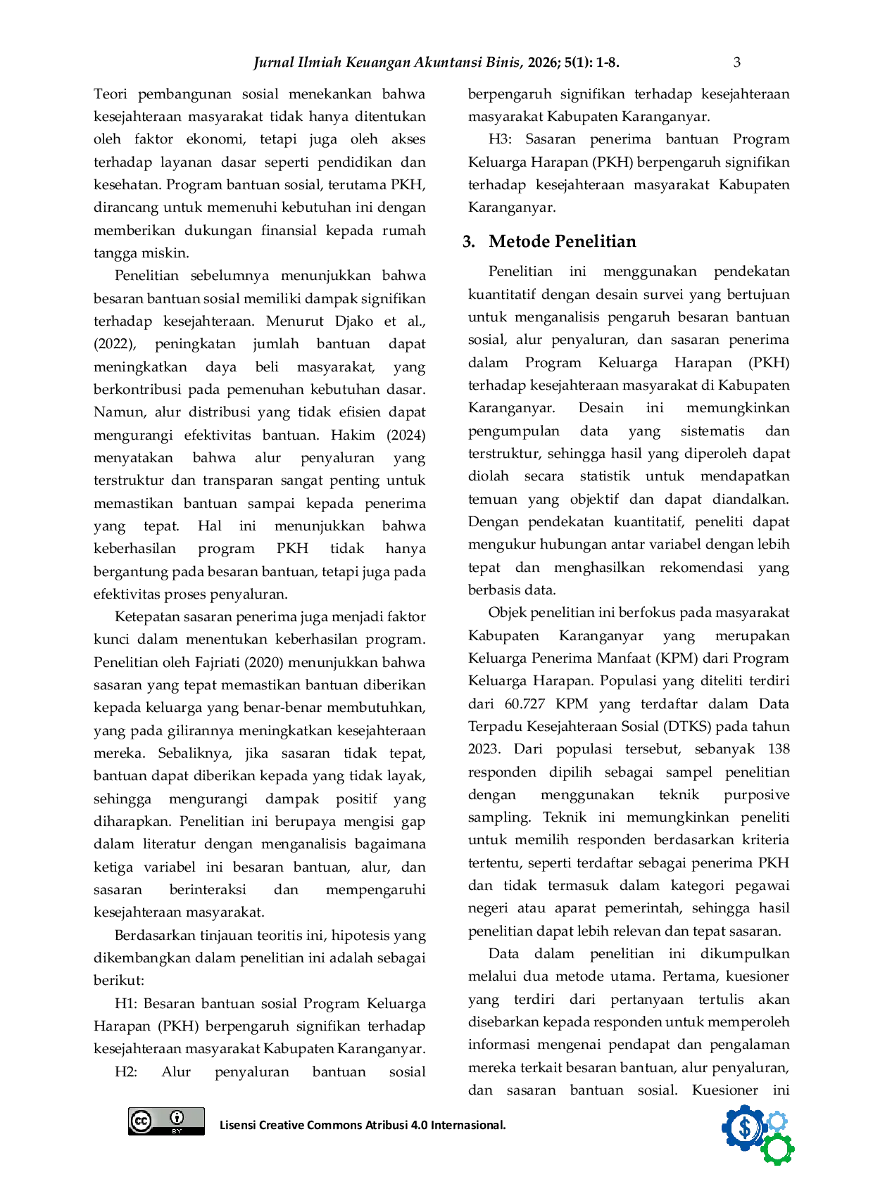 JURIS Pengaruh Besaran Bantuan Sosial Alur Bantuan Sosial Dan Sasaran Bantuan Sosial Terhadap Kesejahteraan Masyarakat Kabupaten Karanganyar Tahun 2023