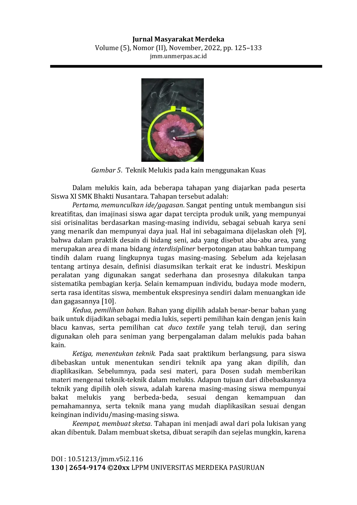 JURIS Pelatihan Kewirausahaan Bidang Fashion Pada Pelajar SMK Bhakti Nusantara Seni Lukis Kain