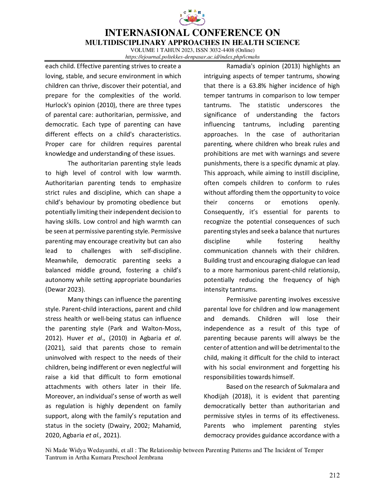 JURIS The Relationship between Parenting Patterns and The Incident of Temper Tantrum in Artha Kumara Preschool Jembrana