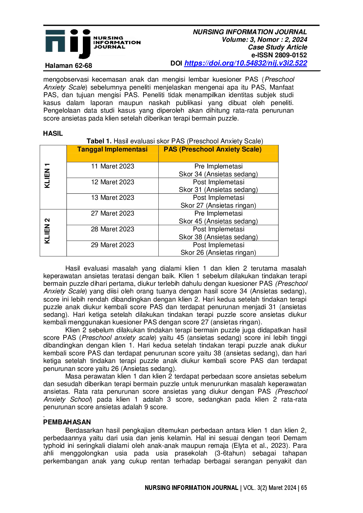 juris Penerapan Puzzle Therapy Pada Asuhan Keperawatan Anak Typhoid dengan Masalah Keperawatan Ansietas