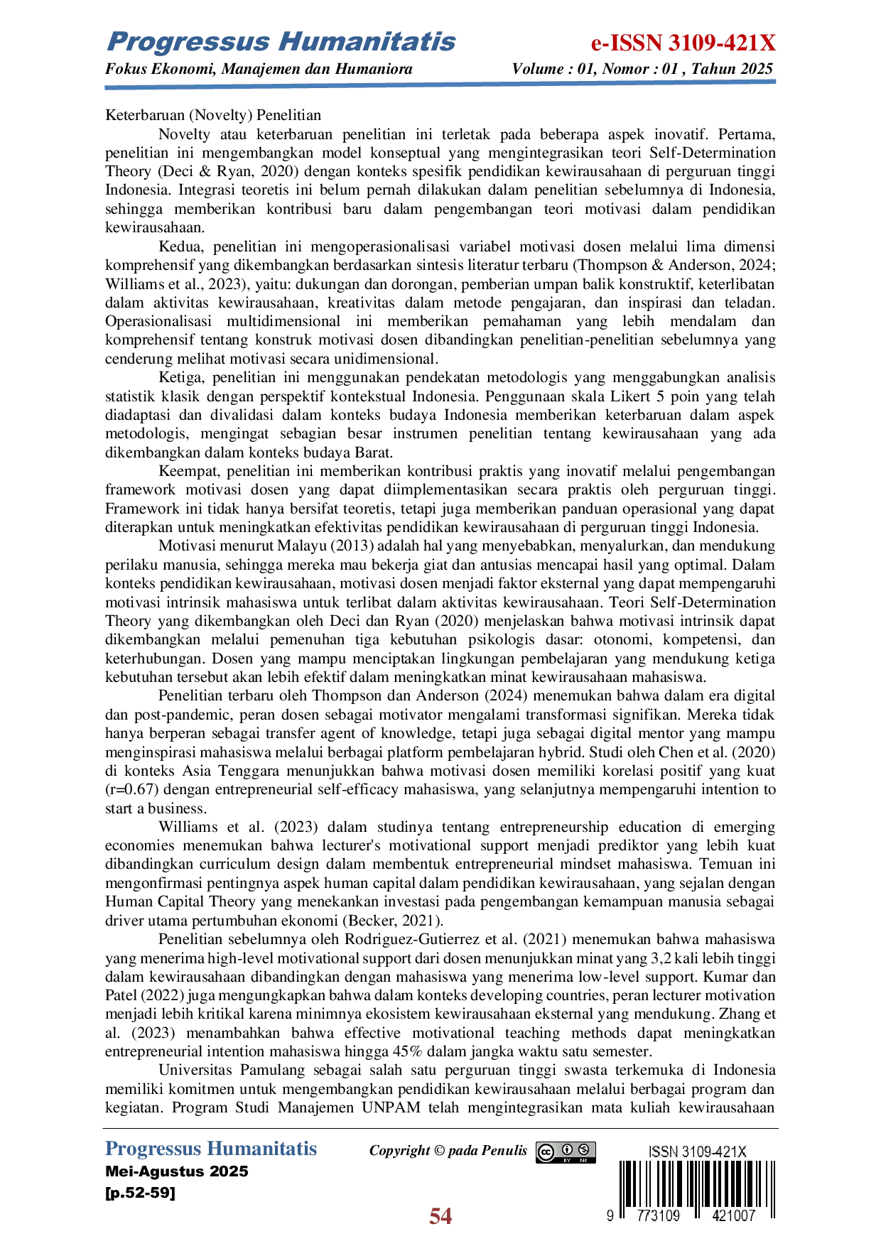 JURIS Pengaruh Motivasi Dosen Terhadap Minat Wirausaha Mahasiswa Universitas Pamulang