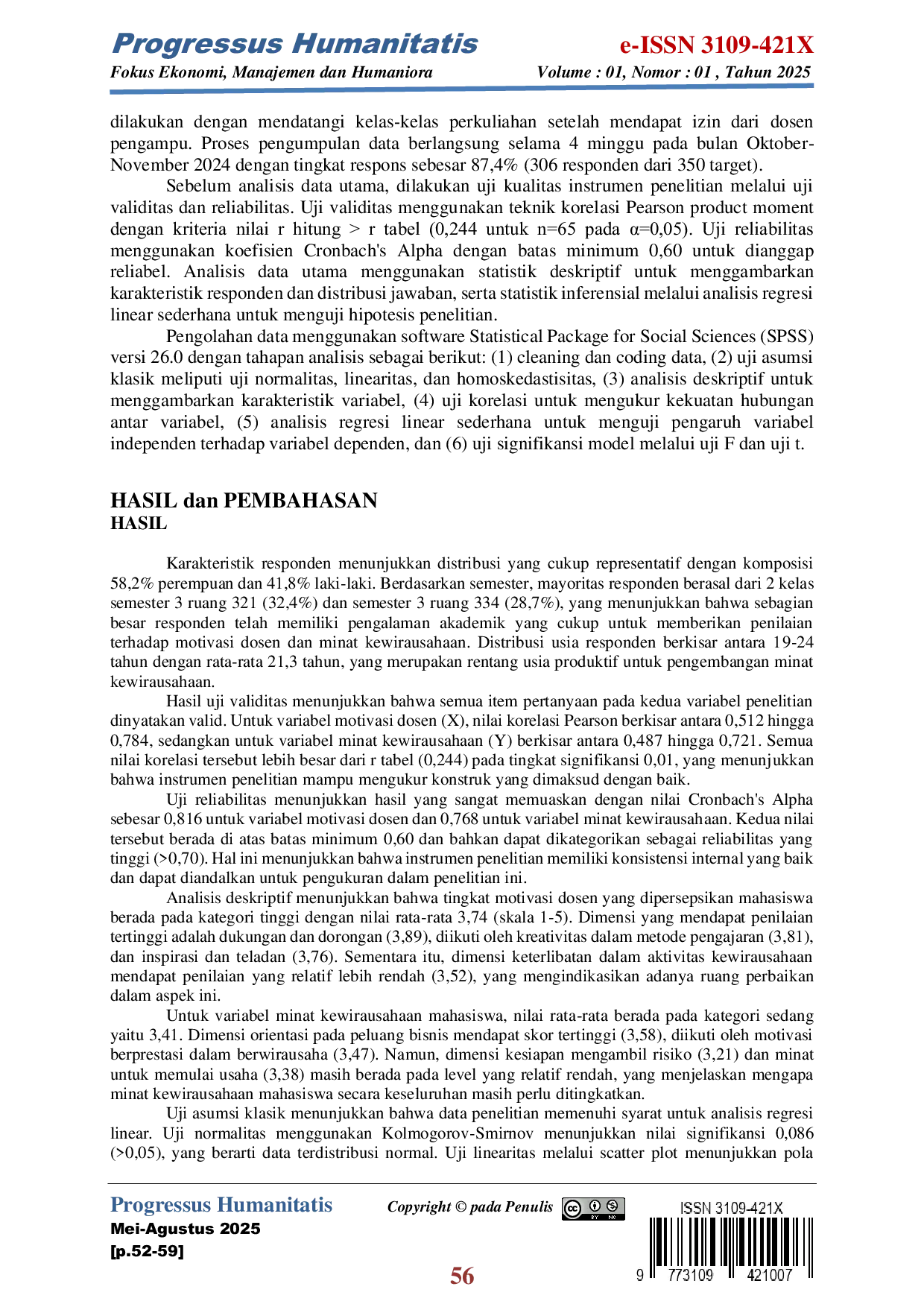 JURIS Pengaruh Motivasi Dosen Terhadap Minat Wirausaha Mahasiswa Universitas Pamulang