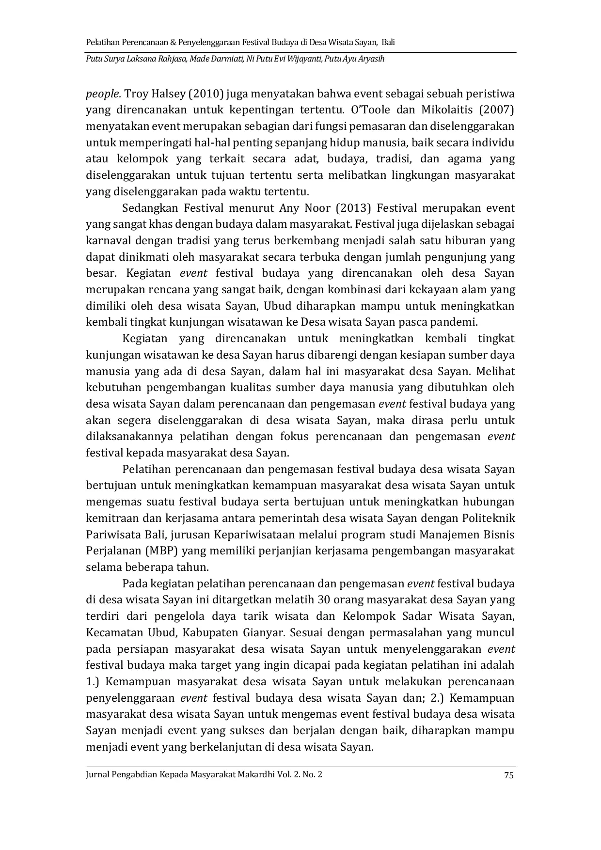 JURIS Pelatihan Perencanaan Penyelenggaraan Festival Budaya bagi Masyarakat di Desa Wisata Sayan Bali